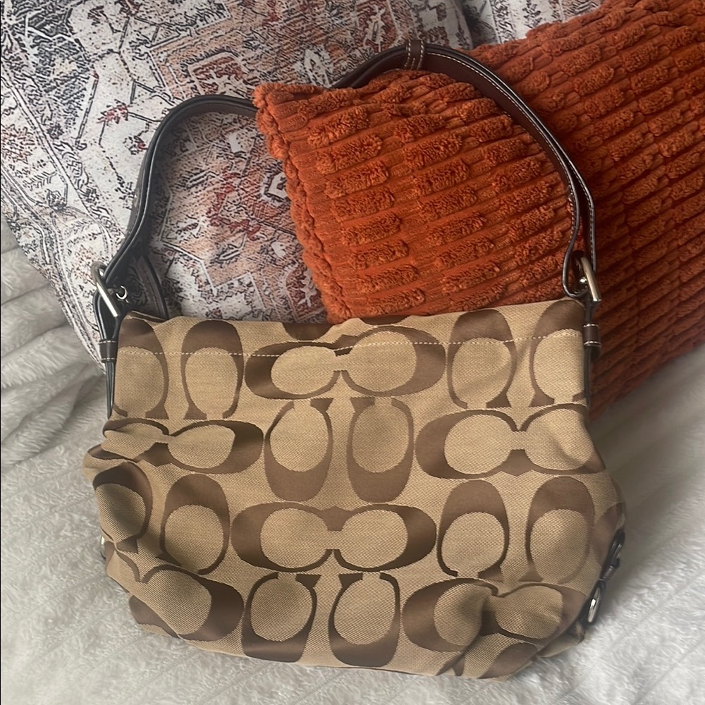 Coach Tan and Brown Shoulder Bag